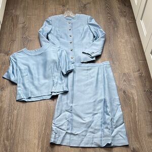 Vintage custom Elegant Blue Skirt Suit Set
